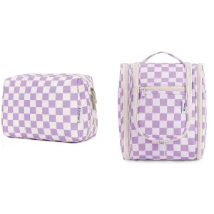 Narwey Checkered Makeup Bag with Hanging Travel Toiletry Bag for Women