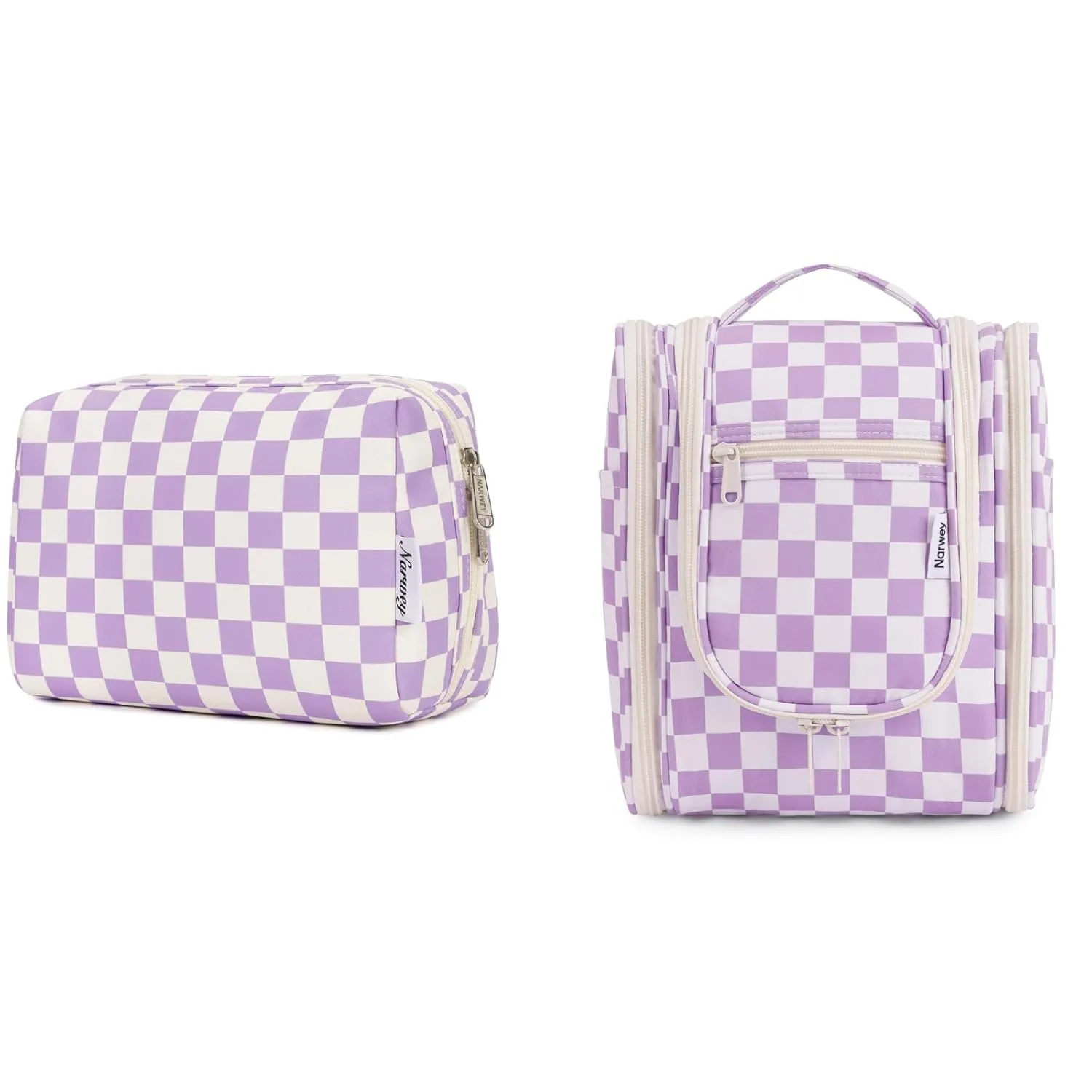 Narwey Checkered Makeup Bag with Hanging Travel Toiletry Bag for Women
