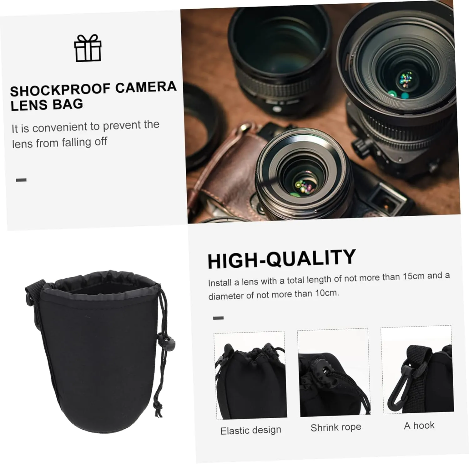 Neoprene Lens Case Pouch Dslr Camera Lens Pouch Bag Carabiner Small Size