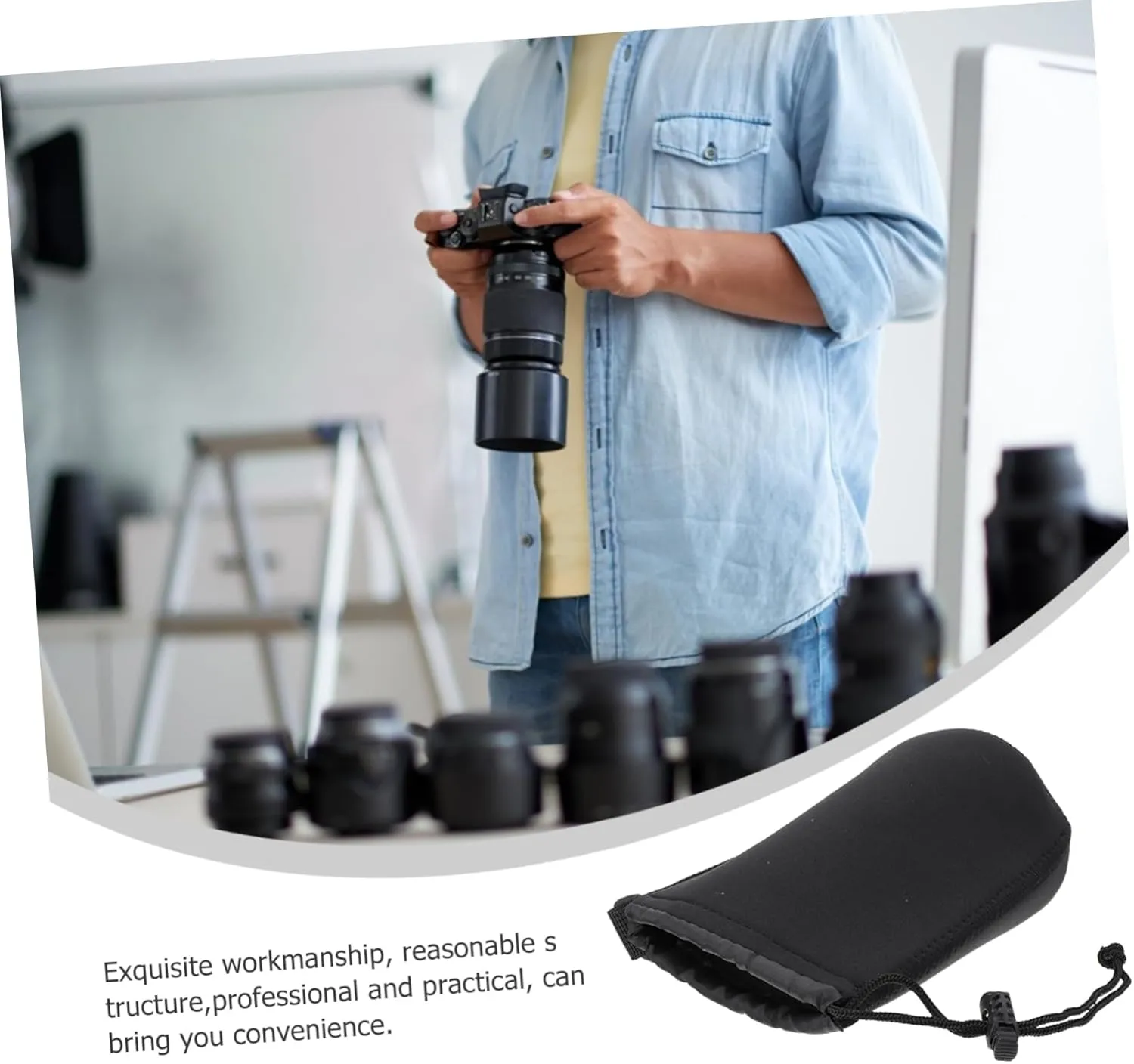 Neoprene Lens Case Pouch Dslr Camera Lens Pouch Bag Carabiner Small Size