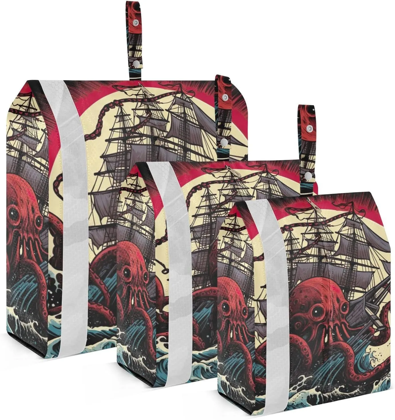 Ocean Boat Octopus Packing Cubes Set of 3, Lightweight Travel Luggage Organizers Foldable Bags for Easy Packing and Organization