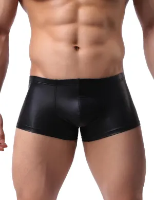 ohmydear Men's Boxer Briefs Glossy Shorts Faux Leather Sexy Underwear for Man Wetlook Elastic Low Rise Boxer Underpants