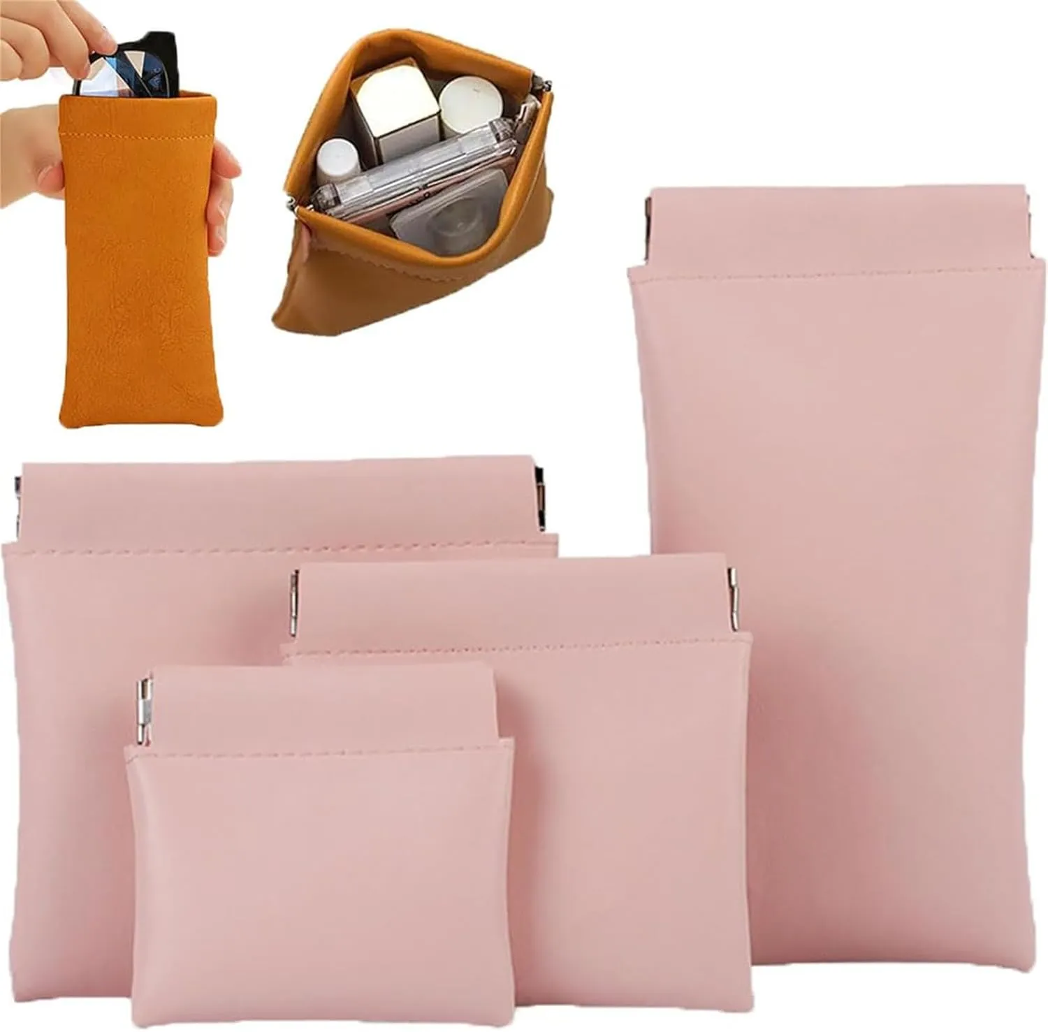 Onavee - 4 PCS Personalized Snap Closure Leather Organizer Pouch, Purse Organizer (Pink)