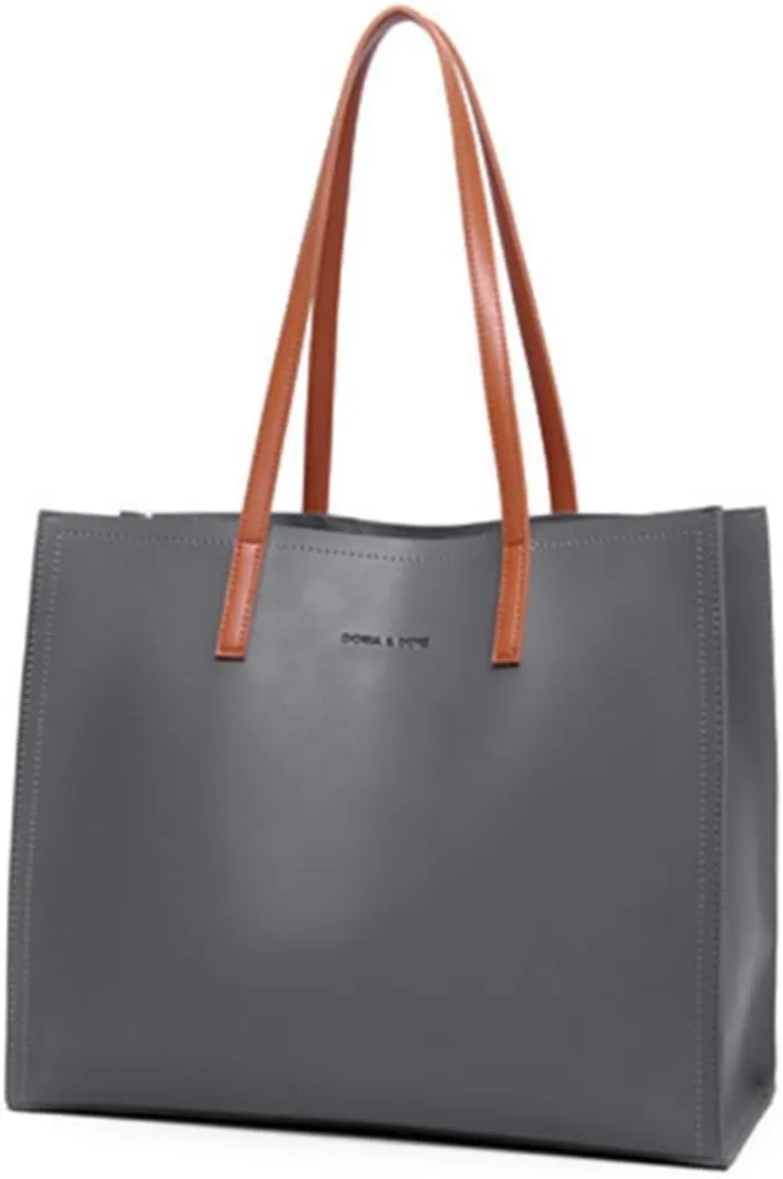 PartyKindom Large Capacity PU Handbag for Women Stylish Grey Shopping Tote Versatile Outdoor Storage Bag for Daily Use for Beach Party and Shopping