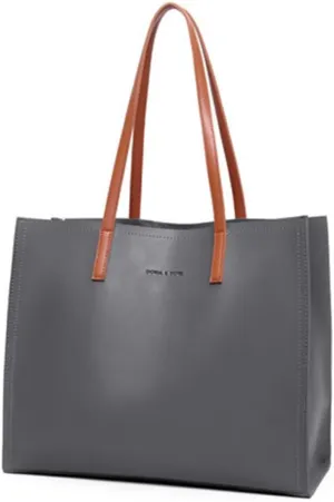 PartyKindom Large Capacity PU Handbag for Women Stylish Grey Shopping Tote Versatile Outdoor Storage Bag for Daily Use for Beach Party and Shopping
