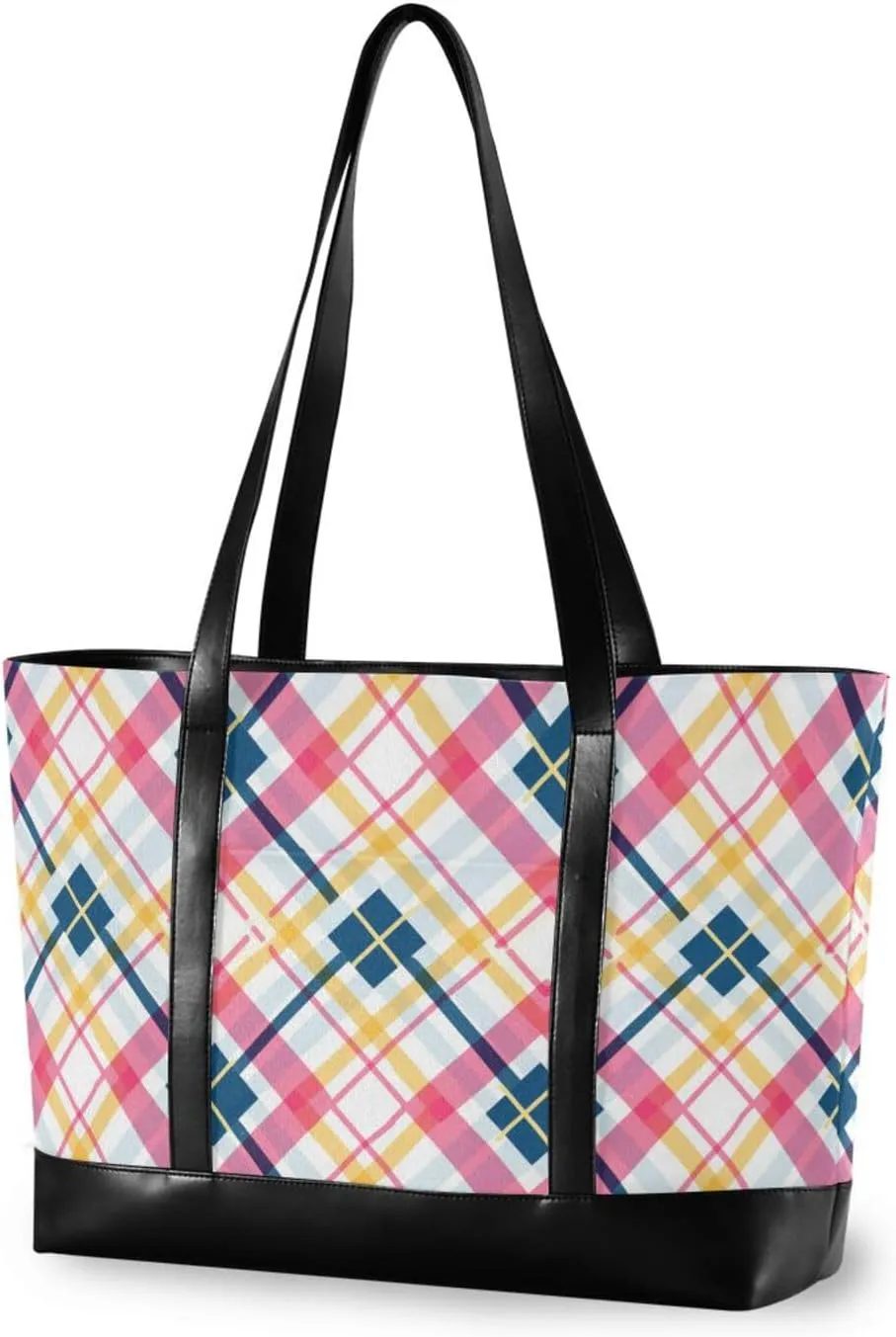 Peach Yellow Plaid Lines Fresh fashion bag with laptop with zipper womens tote for nurse work with Personalized bolsa para laptop mujer