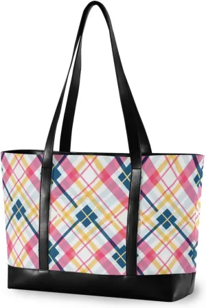 Peach Yellow Plaid Lines Fresh fashion bag with laptop with zipper womens tote for nurse work with Personalized bolsa para laptop mujer