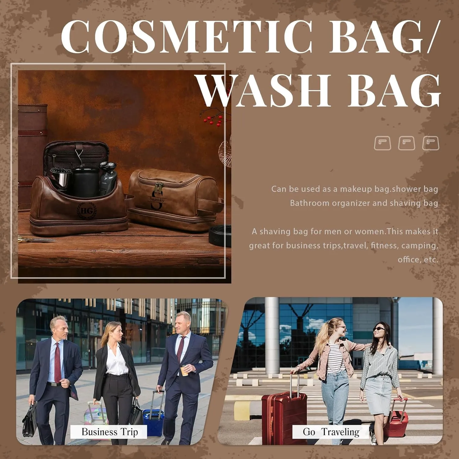 Personalized Toiletry Bag for Men - Custom Name or Initials Leather Dopp Kit,Hanging Toiletry Bag for Men Gift for Birthday, Christmas, or Fathers Day