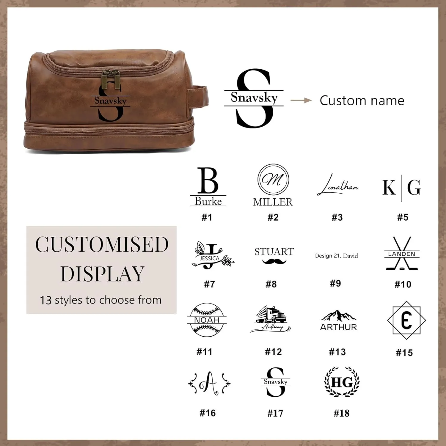 Personalized Toiletry Bag for Men - Custom Name or Initials Leather Dopp Kit,Hanging Toiletry Bag for Men Gift for Birthday, Christmas, or Fathers Day