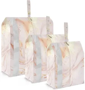 Pink Marble Ripple Packing Cubes Set of 3, Lightweight Travel Luggage Organizers Foldable Bags for Easy Packing and Organization