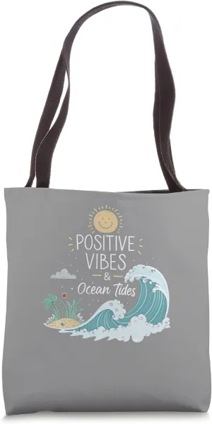 Positive Vibes and Ocean Tides Retro Beach Wave Aesthetic. Tote Bag