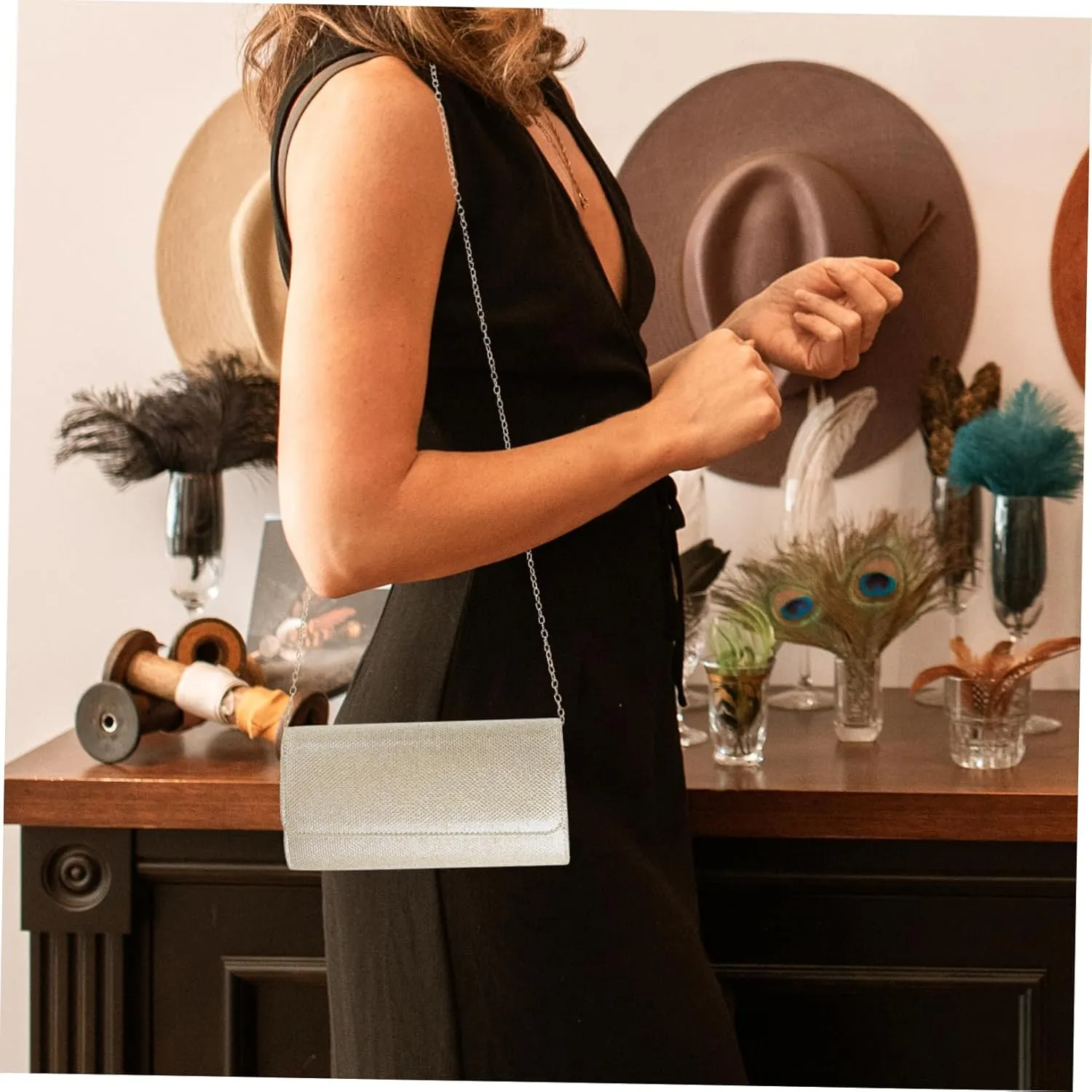 PRETYZOOM Handbag Lady Clutch Bag Purse for Party Women Evening Bag Clutch Bag with Chain Strap Clutch Bag for
