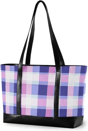 Purple Blue Fresh Plaids essentials laptop bag for women with zipper tote for women work with lunch bolso de trabajo para mujer