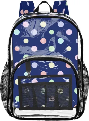 Rainbow Colorful Polka Dot Blue Kids School Backpack, Clear Plastic Bags, Transparent School Bag, Boys Bookbag