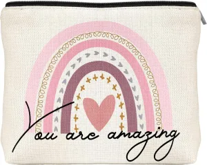 Rainbow Cosmetic Bag Teacher Nurse Inspirational Gift Bags for Women Girls You Are Loved Beautiful Kind Makeup Bag Canvas Purse Pouch for Toiletry Travel (Fresh) Waterproof Zipper Pouch Bag