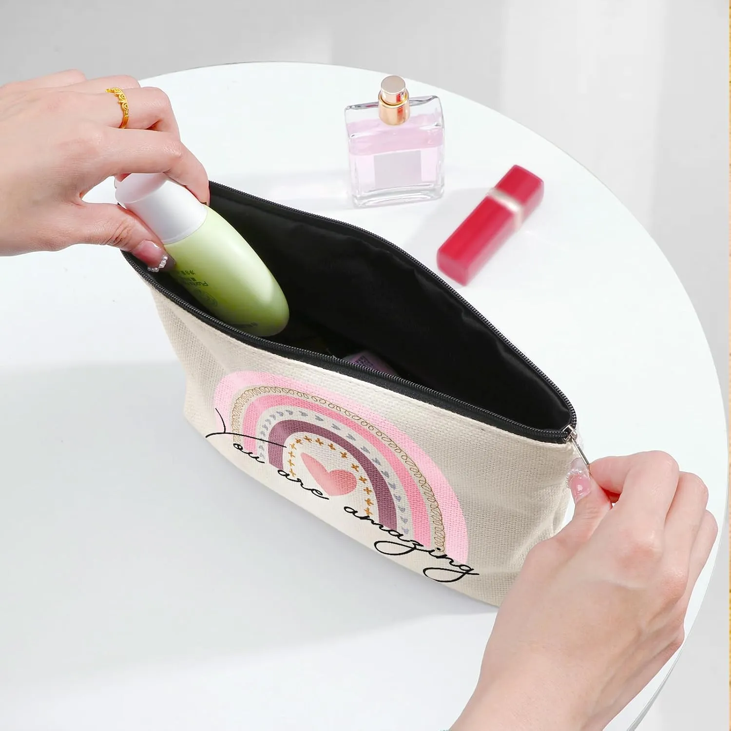 Rainbow Cosmetic Bag Teacher Nurse Inspirational Gift Bags for Women Girls You Are Loved Beautiful Kind Makeup Bag Canvas Purse Pouch for Toiletry Travel (Fresh) Waterproof Zipper Pouch Bag