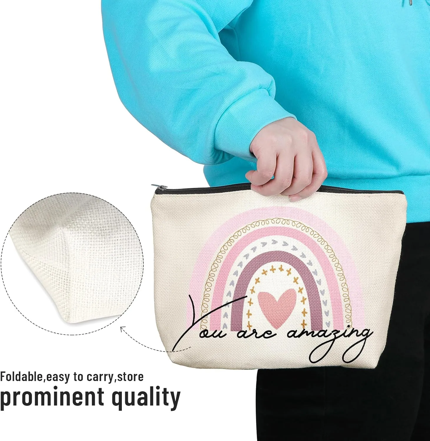 Rainbow Cosmetic Bag Teacher Nurse Inspirational Gift Bags for Women Girls You Are Loved Beautiful Kind Makeup Bag Canvas Purse Pouch for Toiletry Travel (Fresh) Waterproof Zipper Pouch Bag