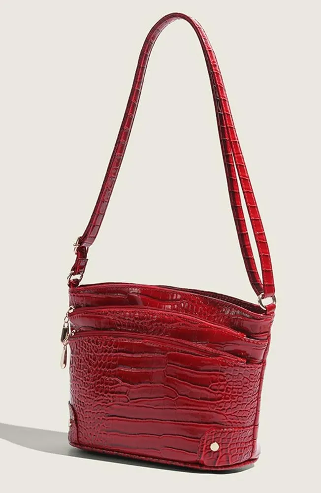 Retro Bucket Bags Women 2025 Spring Trendy Crocodile Print Shoulder Crossbody Purse Tote Handbag Multi Compartments