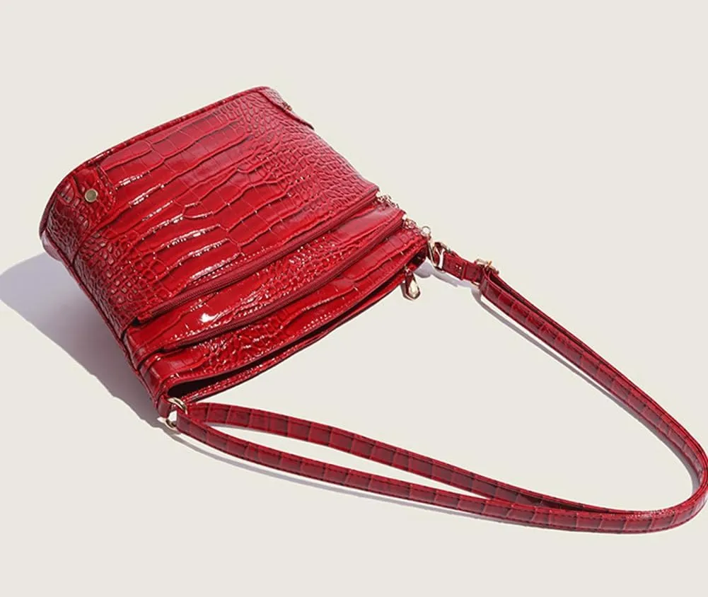 Retro Bucket Bags Women 2025 Spring Trendy Crocodile Print Shoulder Crossbody Purse Tote Handbag Multi Compartments