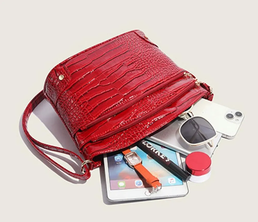 Retro Bucket Bags Women 2025 Spring Trendy Crocodile Print Shoulder Crossbody Purse Tote Handbag Multi Compartments