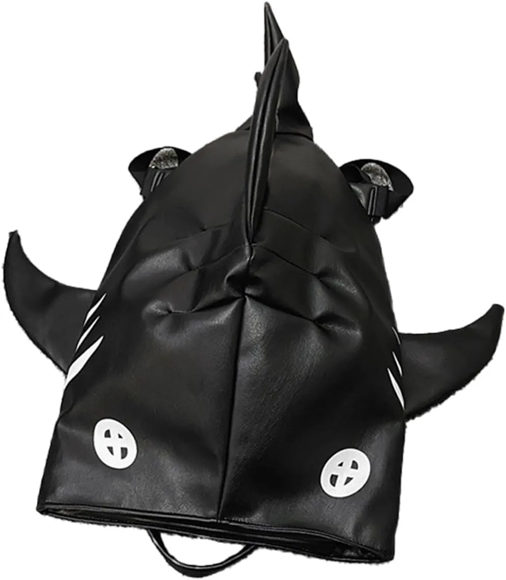 Retro Shark PU Backpack for Women Dual-Strap Shoulder Bag Harajuku Aesthetic Bucket Bag for Hand-Carry Fashionable (Black)