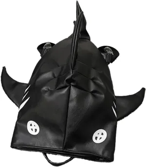 Retro Shark PU Backpack for Women Dual-Strap Shoulder Bag Harajuku Aesthetic Bucket Bag for Hand-Carry Fashionable (Black)