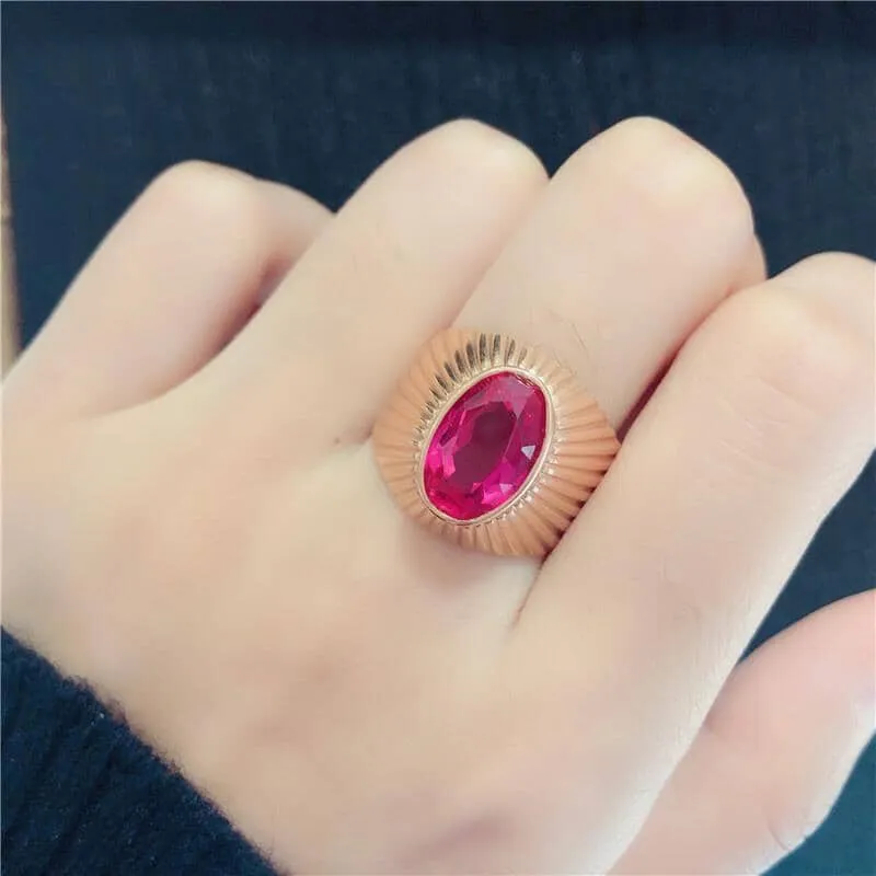 Rose Gold Ruby Sun Rays Resizable Ring