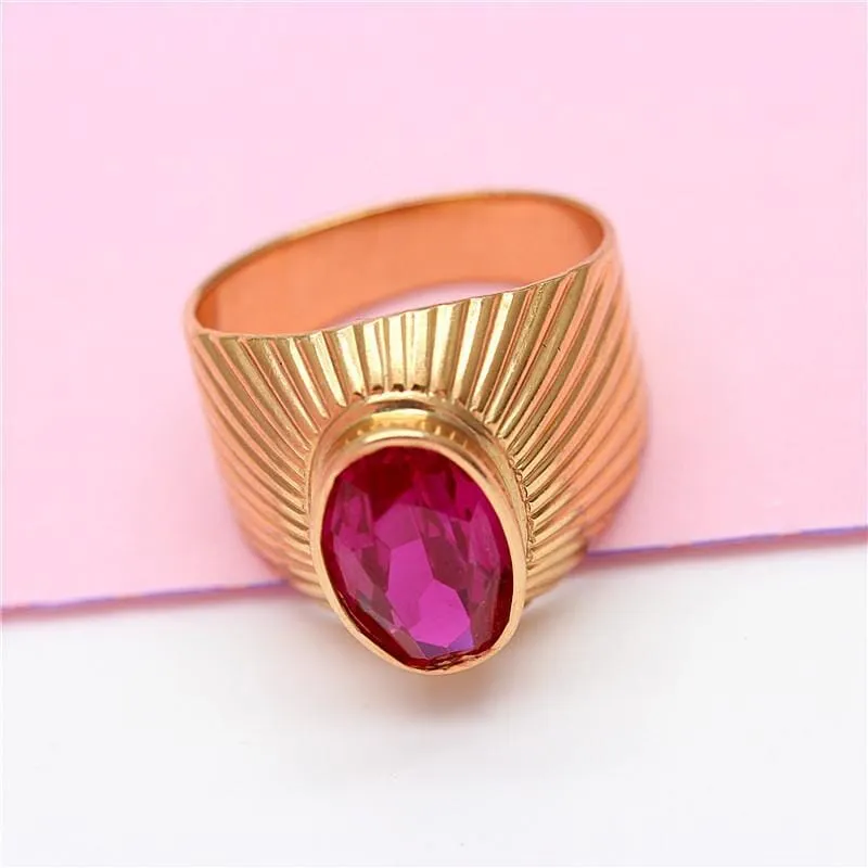 Rose Gold Ruby Sun Rays Resizable Ring