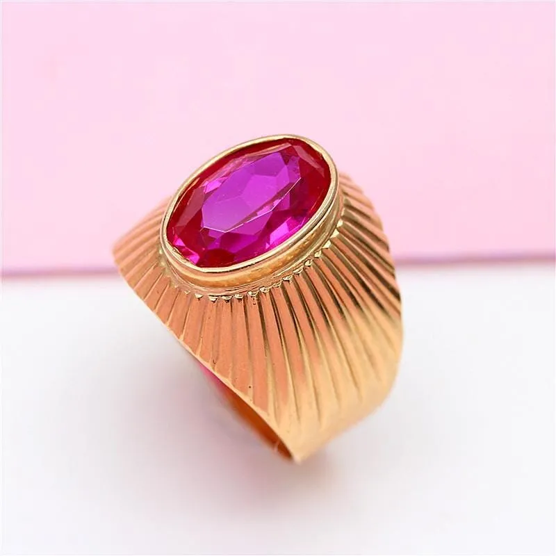 Rose Gold Ruby Sun Rays Resizable Ring