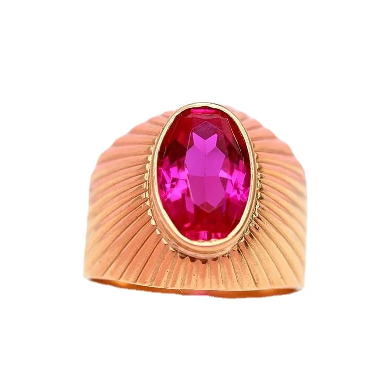 Rose Gold Ruby Sun Rays Resizable Ring