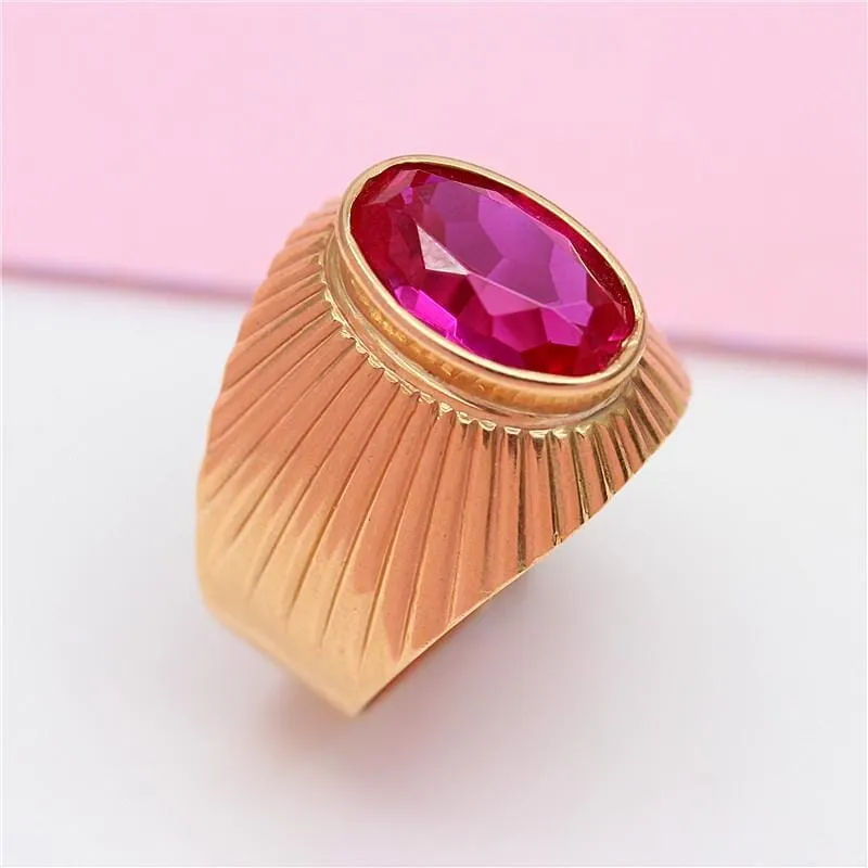 Rose Gold Ruby Sun Rays Resizable Ring
