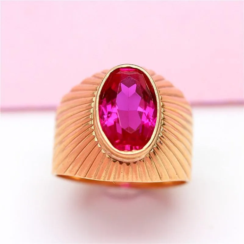 Rose Gold Ruby Sun Rays Resizable Ring