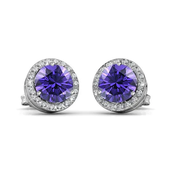 Royal 18k White Gold Plated Birthstone Halo Earrings with Round Cut Crystals