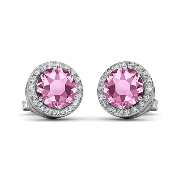 Royal 18k White Gold Plated Birthstone Halo Earrings with Round Cut Crystals