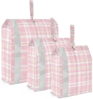 Salmon Pink & Apricot Check Packing Cubes Set of 3, Lightweight Travel Luggage Organizers Foldable Bags for Easy Packing and Organization