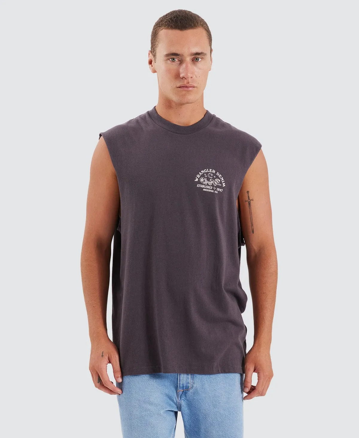 Serpent Stamp Muscle Tee Slate Grey