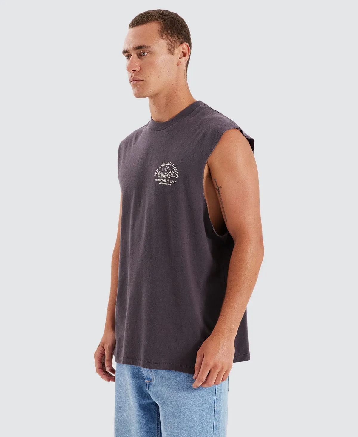 Serpent Stamp Muscle Tee Slate Grey