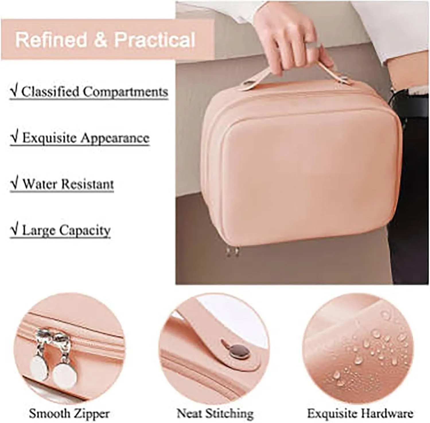 Set Patient Makeup Bag, Set Patient Makeup Pouch, Multi Compartment Toiletry Cosmetic Bag, Travel Makeup Pouch for Women, Portable Water Resistant Versatile Makeup Organizer Bag (1pcs-Beige)