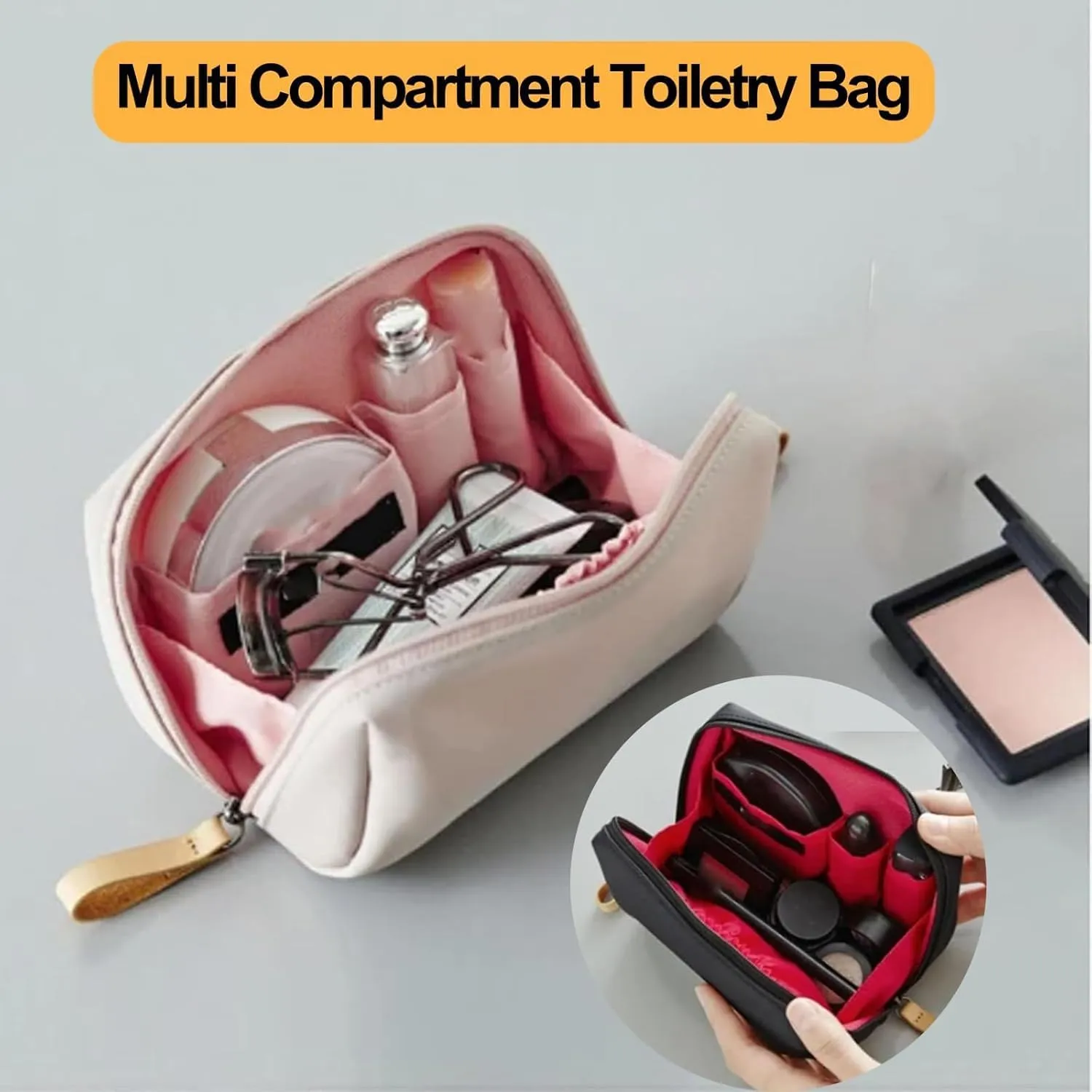 Set Patient Makeup Bag, Set Patient Makeup Pouch, Multi Compartment Toiletry Cosmetic Bag, Travel Makeup Pouch for Women, Portable Water Resistant Versatile Makeup Organizer Bag (2pcs-A)