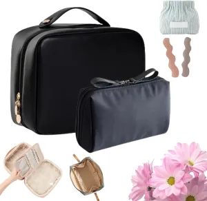 Set Patient Makeup Bag, Set Patient Makeup Pouch, Multi Compartment Toiletry Cosmetic Bag, Travel Makeup Pouch for Women, Portable Water Resistant Versatile Makeup Organizer Bag (Black Set)