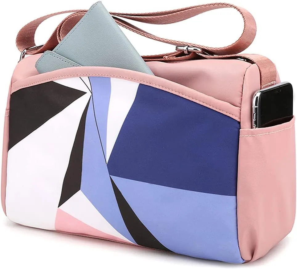 Shoulder Bag for Women Splicing Color Crossbody Bag Nylon Satchel Casual Handbag Commuter Purse