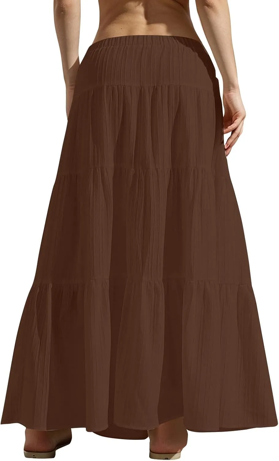 Skirt for Women Pleated Ruffled Tiered Maxi Length Skorts Drawstring Loose Stretchy High Waist Basic Casual 2025 Y2K