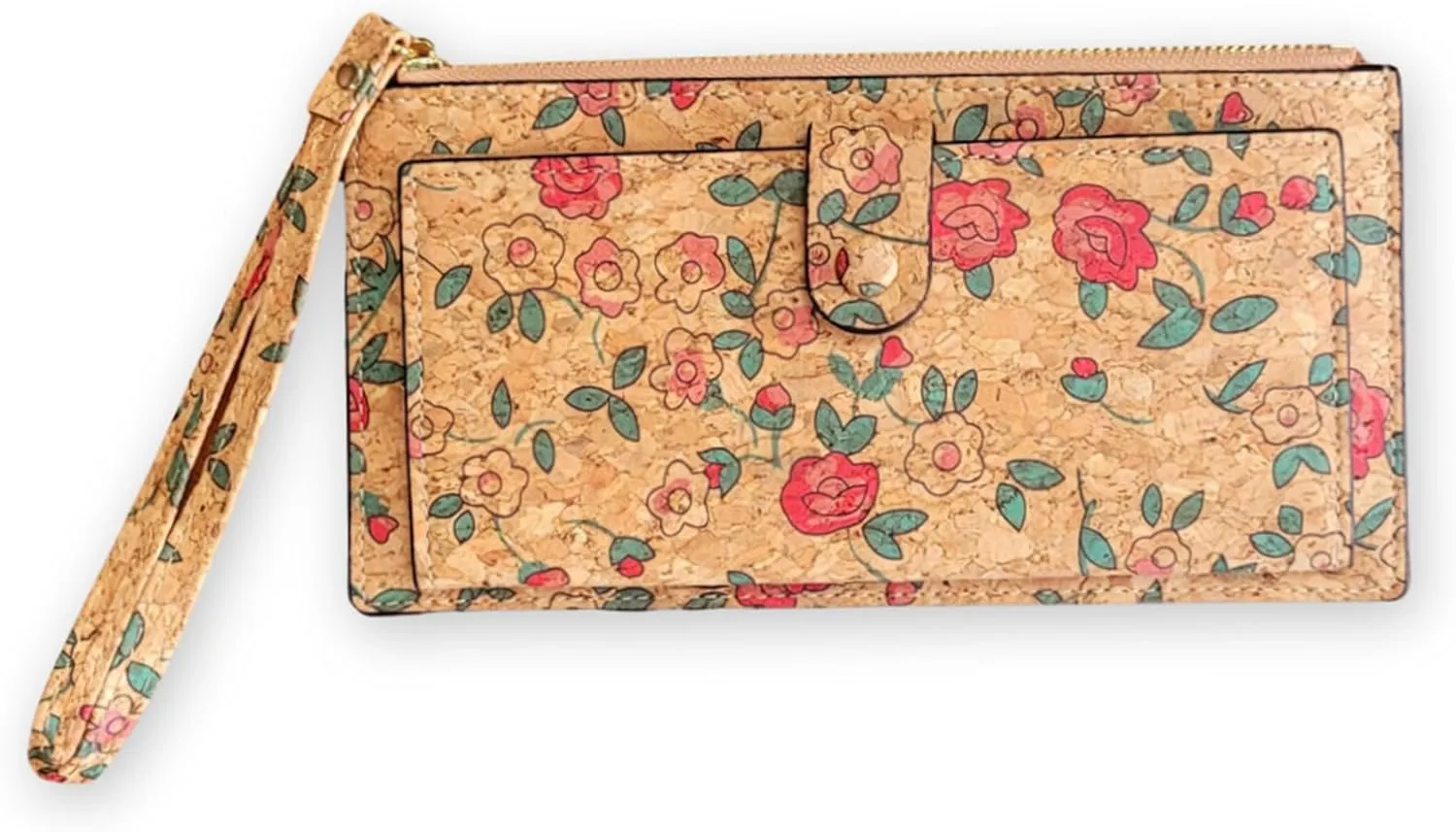 Slim Cork Wallet for Women with RFID protection, Vegan wallet purse Eco Friendly gift, Phone wallet (Floral)