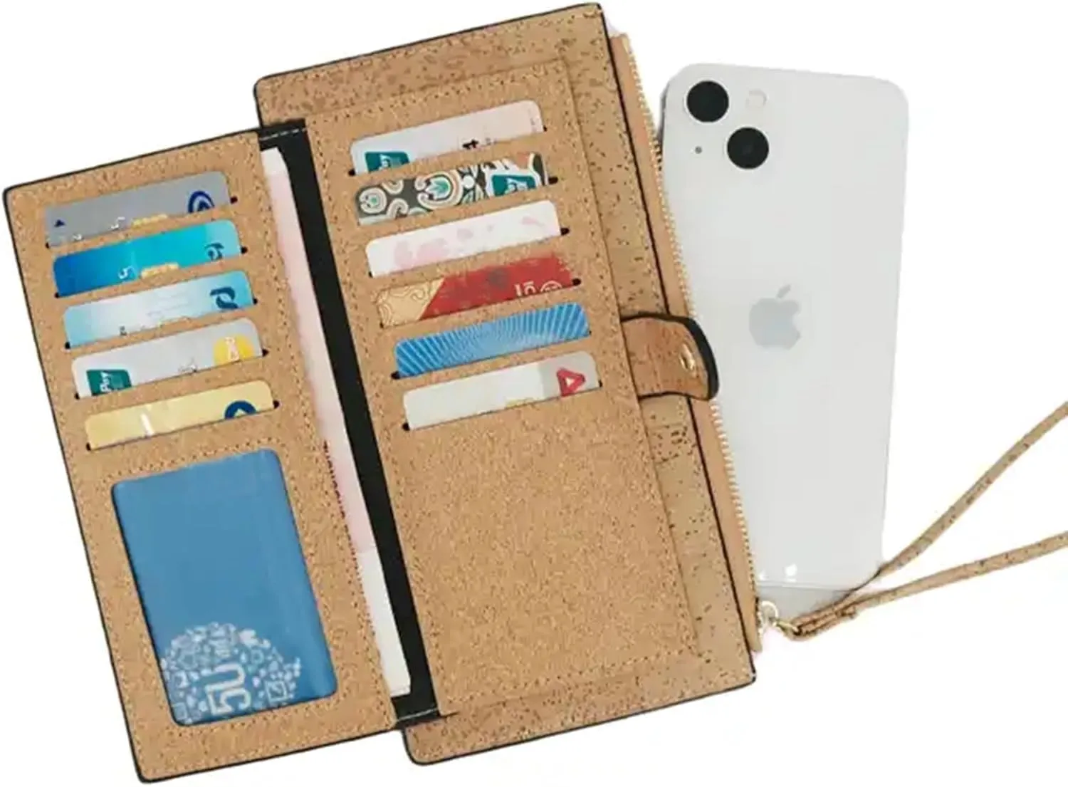 Slim Cork Wallet for Women with RFID protection, Vegan wallet purse Eco Friendly gift, Phone wallet (Floral)