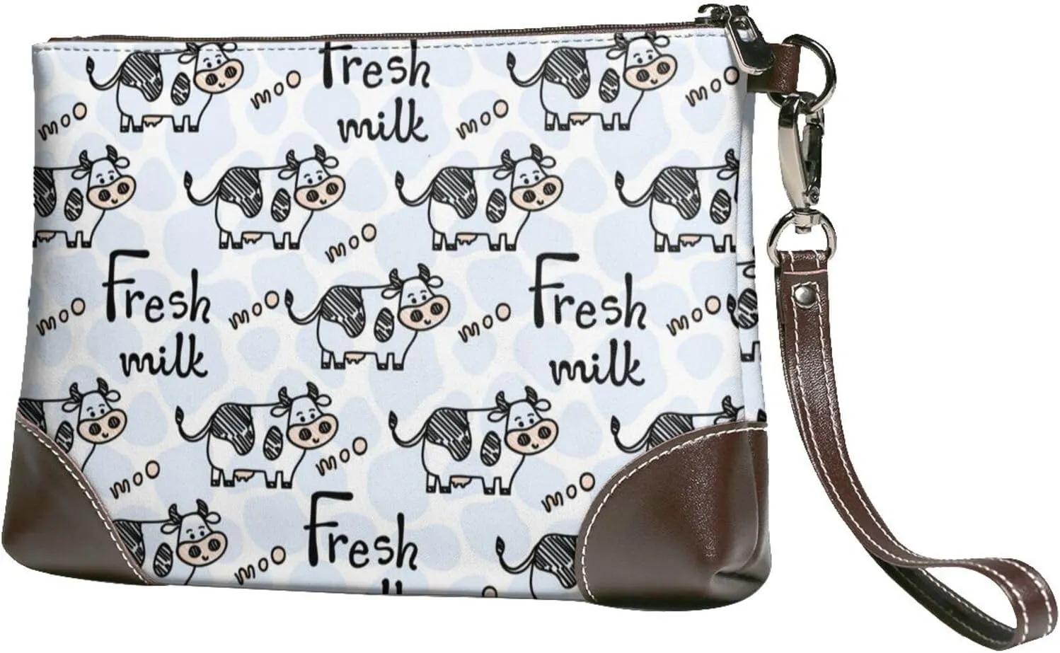 Small Clutch Purses for Women - Cow With Fresh Milk Leather Wristlet Wallets for Women with Wrist Strap