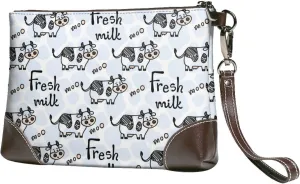 Small Clutch Purses for Women - Cow With Fresh Milk Leather Wristlet Wallets for Women with Wrist Strap