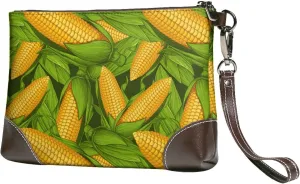 Small Clutch Purses for Women - Fresh Corn 1 Leather Wristlet Wallets for Women with Wrist Strap