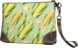 Small Clutch Purses for Women - Fresh Sweet Corn Leather Wristlet Wallets for Women with Wrist Strap
