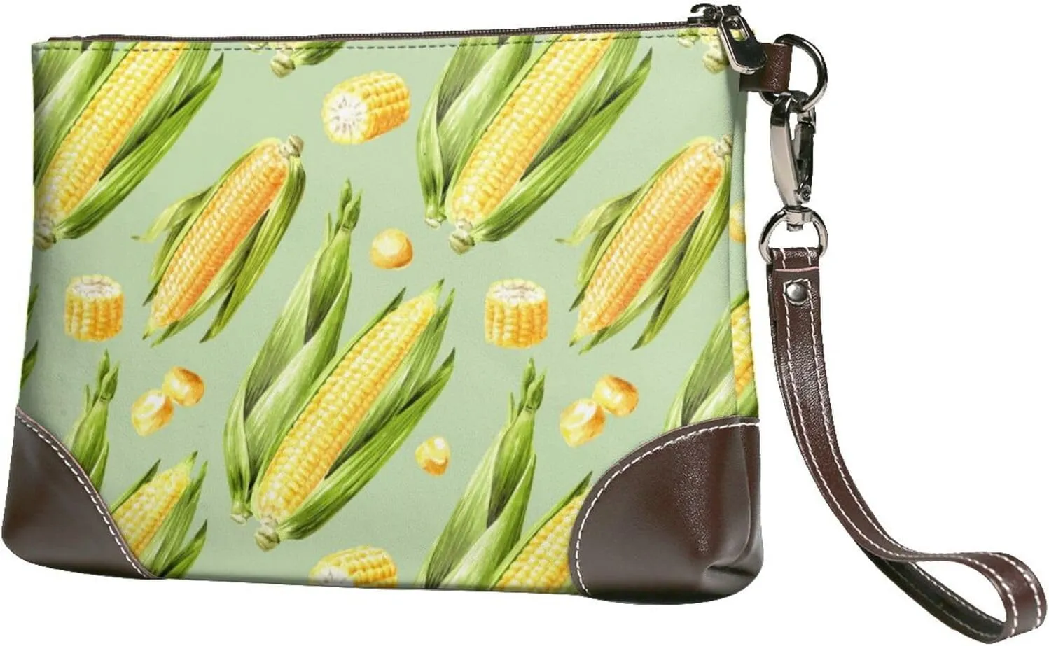 Small Clutch Purses for Women - Fresh Sweet Corn Leather Wristlet Wallets for Women with Wrist Strap