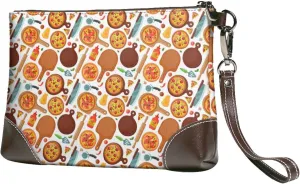 Small Clutch Purses for Women - Hot Fresh Pizza Leather Wristlet Wallets for Women with Wrist Strap